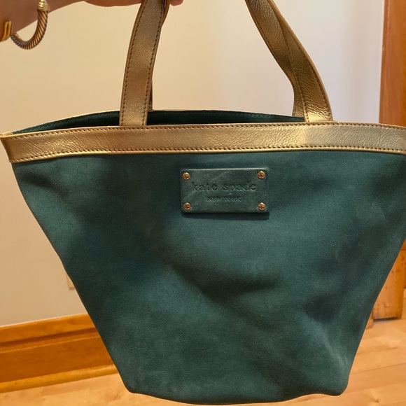 Kate spade blue suede bucket bag with gold trim - Picture 1 of 2